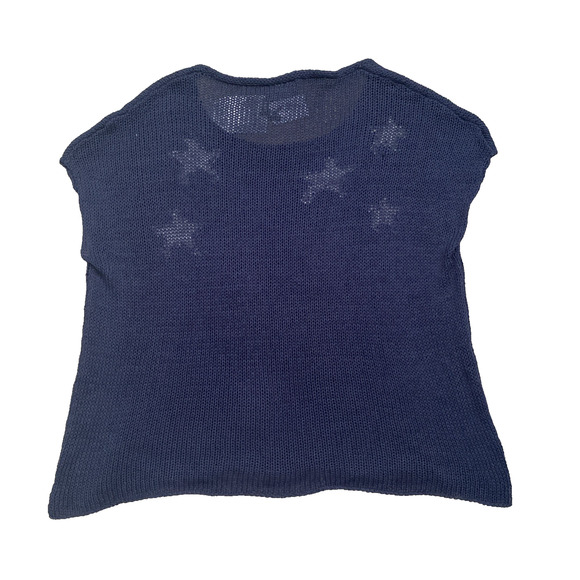NWT WOODEN SHIPS Star Cotton Tee Sweater Knit Blue Darkest Indigo White M L - Picture 6 of 10
